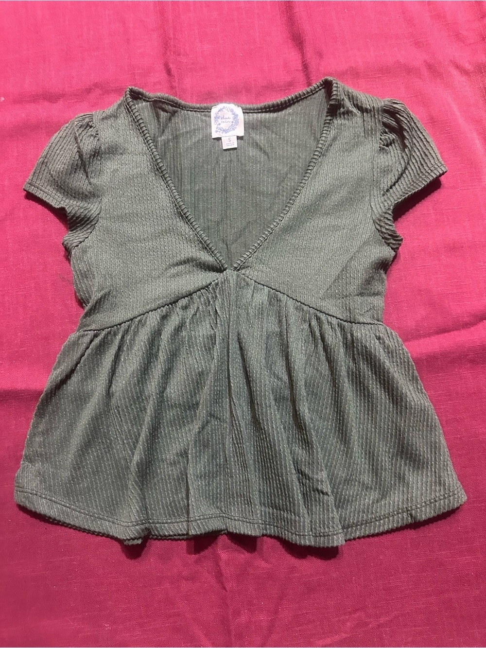 Blue Rain Olive Green V-Neck Peplum Crop Top